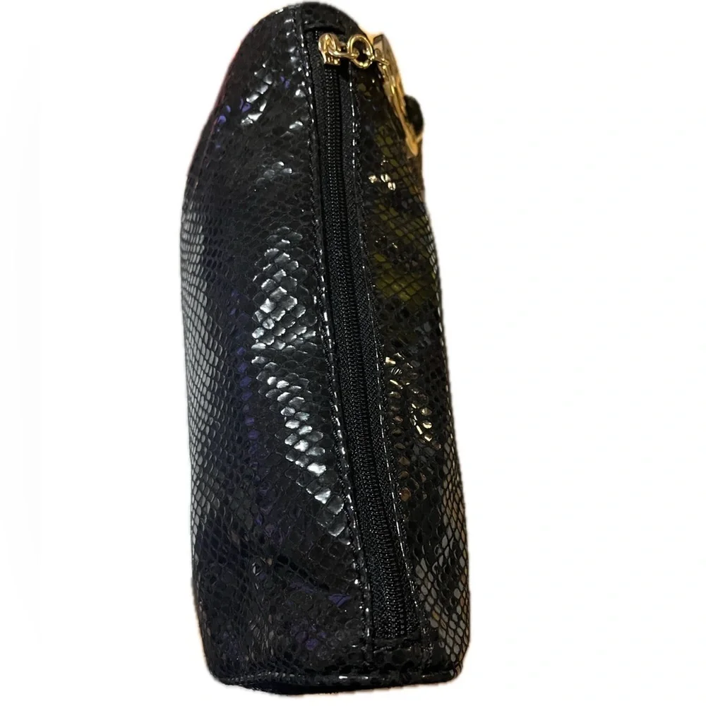 Michael Kors Black Textured Faux Snakeskin Clutch with Tassel & Charm